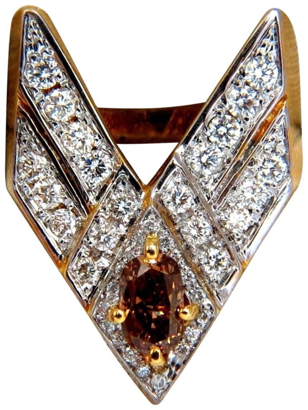 2.50ct DIAMONDS CHEVRON STATEMENT RING NATURAL FANCY COLOR DIAMOND 14KT*